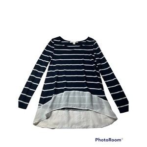 Boston Proper Striped Top XS‎ Navy White Long Sleeve Preppy Womens Blouse